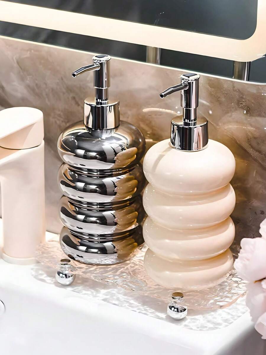 一个 4 层甜甜圈形陶瓷皂液器，按压式分配瓶，适合家庭/酒店/浴室使用，优质皂液器/沐浴瓶/分配瓶家居浴室装饰秋季装饰返校 - 彩色 - 查看 1