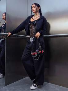DareSee 1 Stück Damen PU Leder Handtasche, Y2K Baddie Tasche, vielseitiger Stern Design Halbmond Umhängetasche, Schwarz & Rot Kontrast Kette Trageriemen Tasche, Millennials Umhängetasche mit Unterarm Kette Sternenmuster, modischer Street-Style Tasche für Mädchen Party und Valentinstag Geschenke, Y2k Tasche, Gothic Punk Tasche für Frauen, 2000er Jahre Mode Stil Tasche für Frauen, Geldbörse perfekt für festliche Party Mode & Gothic Mode, beste Geschenke für Frauen Geschenke Musikfest - Schwarz - Übersicht 5