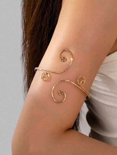 1 Pc Golden Color Minimalist Spiral Design Armband, Elegant Statement Arm Jewelry For Women​