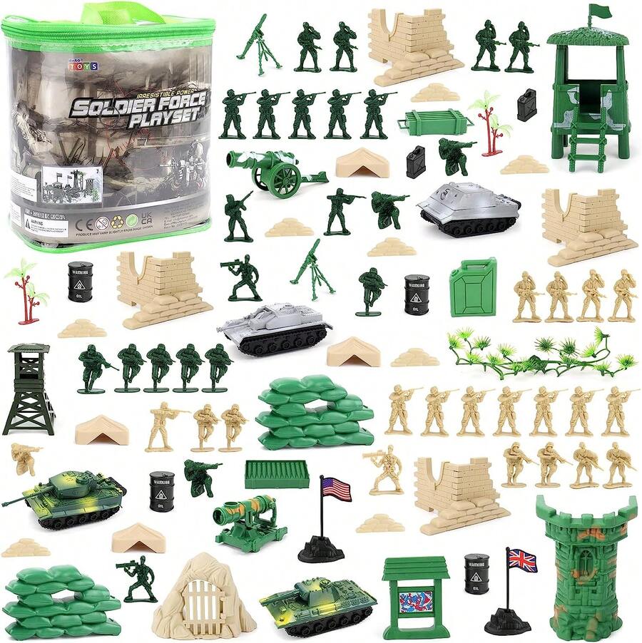 Basic Toy Set 100 Pieces Includes Figures - Green - View 1