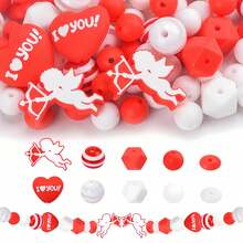 4/38pcs Cute Valentine's Day Silicone Beads DIY Jewelry Making Kit With Cupid & Heart Charms For Necklace Bracelet Keychain, Craft Supplies For Women Men, Gift For Lovers Students - DIY Valentine's Day Kit - View 2