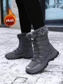 Botas de invierno para mujer - Botas de tobillo con cordones cálidas, suelas gruesas antideslizantes, adecuadas para clima frío, uso diario y diseño elegante, forro cómodo, esenciales para entusiastas del aire libre, botas de piel