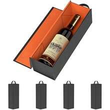 Wine Gift Bag, Reusable Leather Wine Tote Carrier, Single Bottle Champagne Beer Gift Bags Carrier for Birthday, Wedding, Picnic Party, Christmas Gifts (Orange)(Naranja) - Multicolor - Ver 2