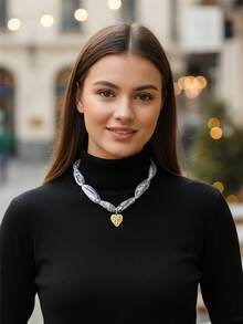 1-2pcs Flower Heart Deco Scarf Necklace, Leopard Print Multi Chain Layed Women Necklace, Daily Vacation Accessory, Women Gift