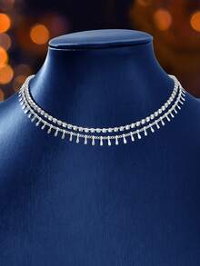 1 pièce Collier chaîne argentée élégant à double couche, convient pour les fêtes et les occasions sociales - Argent - Voir 2
