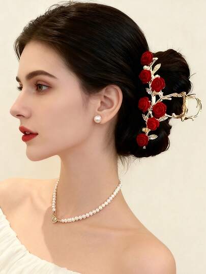 1pc Floral Elegant Large Hair Claw, Extra Large Hair Claw Clip For Thick Hair, Hair Accessory For Women