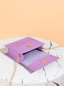 亮面漆皮链条手提包 - 紫色 - 查看 7