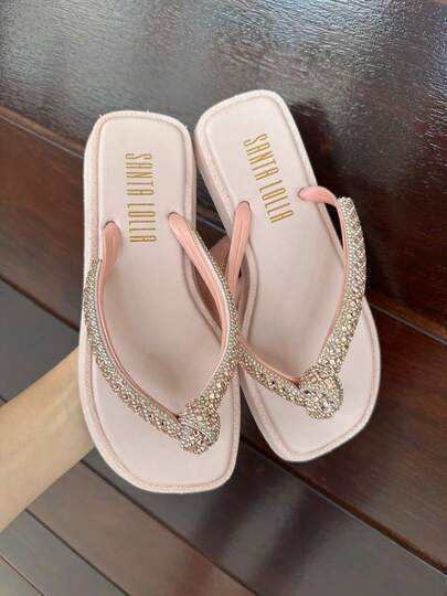 Chinelo Sandalia Feminina Plataforma Correia Brilho Strass
