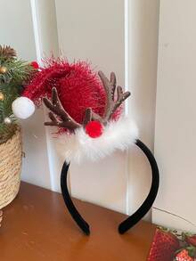 1pc Cute Plush Red Santa Hat, Cartoon Snowman Green Christmas Tree Headband For Women, Photo Prop & Party Accessory, Hair Band, Hair Hoop - Multicolor - View 5