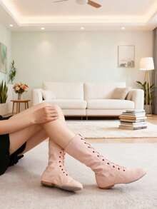 Women's New High-Top Dance Shoes, Pink Low Heel 1.5cm Jazz Dance Shoes, Lace-Up Canvas Soft Bottom Indoor Sports Shoes, 26cm Shaft Height, Pink Sports Shoes, Ballet Dance Shoes, Salsa Dance, Modern Dance Practice, Dance Performance, Dance Hall, Comfortable, Soft, Lightweight, Breathable