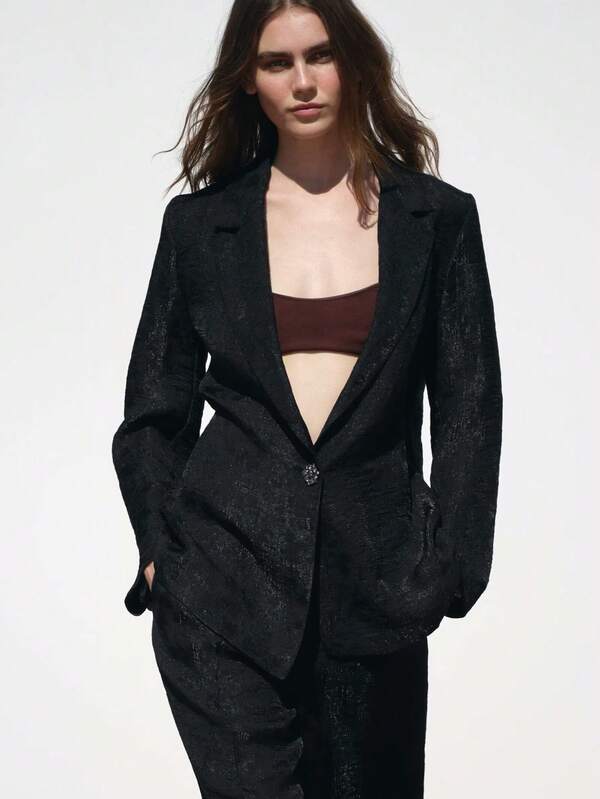 1pc Solid Color Polyester Button-Up Jacket, Casual Wear For Spring/Summer