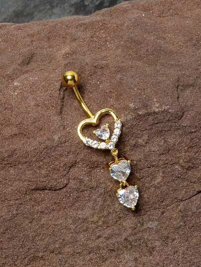 1pc Heart Shaped Rhinestone Zirconia Navel Piercing Jewelry