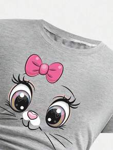 Toddler Girls' Cartoon Print Short Sleeve Top And Loose Fit Pants Set - Grey - View 3