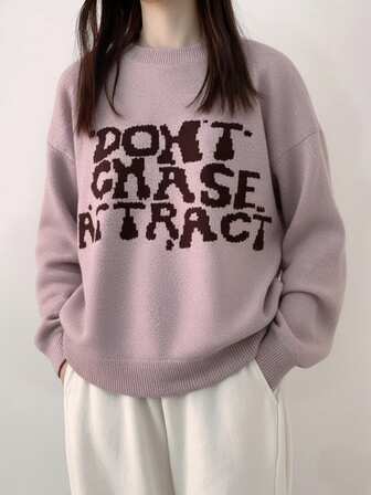 2025秋冬休闲舒适字母印花长袖套头衫