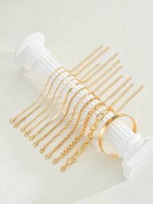 11pcs Elegant Minimalist Braided Chain & Flat Disc Bracelet Set, Versatile For Dates, Parties, Festivals, Birthdays, Daily Wear