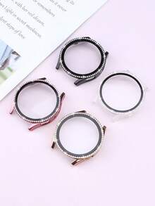 适用于三星 Galaxy Watch 4/5/6/7（40mm 和 44mm）的 4 件套水钻保护壳。这款二合一保护壳采用防刮硬质 PC 边框和一体式高清钢化玻璃屏幕保护膜。专为女性设计，兼具时尚休闲的外观和耐用的运动性能，确保佩戴舒适和触控灵敏。四色套装。 - 粉紅+玫瑰金+黑色+透明 - 查看 12