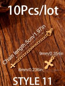 10 pezzi/lotto Catena di estensione in acciaio inossidabile con fermagli a moschettone, connettori a forma di foglia, fiocco, conchiglia, luna, croce, stella e cuore, per realizzazione di gioielli fai-da-te, accessori per braccialetti e collane con catena di prolunga - Catena a coda fai da te - Visualizzare 42