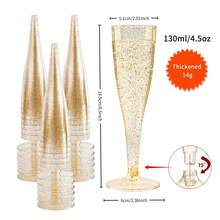 PUREDOVE 25/50pcs Transparent Gold Glitter Reusable Champagne Flutes- Stackable, Party Cups For Wedding, Birthday, Picnic& Events, Stylish& Easy To Store - 金色亮片 - 查看 4