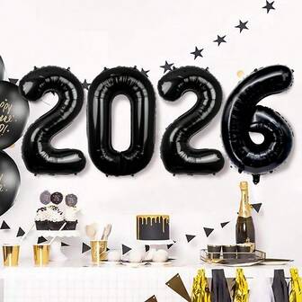 4pcs/Set Black Number Balloons, 32 Inch Number Balloons For Birthday Party Decoration, Graduation Ceremony Decoration, New Year Party Supplies, New Year Decoration, New Year's Eve Decoration, New Year's Eve Party Supplies, Photo Props