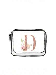 玫瑰金字母A-Z印花PVC洗漱包，PVC旅行收纳包，拉链封口 - 轻便、不易褪色的化妆洗漱包、药品收纳包、大容量化妆品收纳包、便携式化妆包、药盒、药盒、药瓶、药瓶、医院包、急救包、药品收纳袋、旅行必备、邮轮必备、度假必备