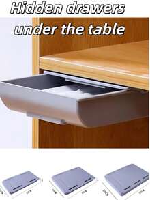 1pc Private Drawer, Under Desk Drawer, Self Adhesive Pen Pencil Tray, Hidden Under Table Storage Box, Sliding Compartment Organizer For Home Office School Study Room Desk Storage Organization. - Grey - View 2