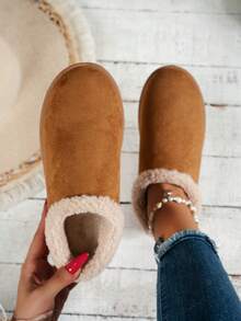 2024 Winter New Arrival Imported Women Suede Warm Thick Sole Closed-Toe Wool Slip-On Slippers - Brown - View 5