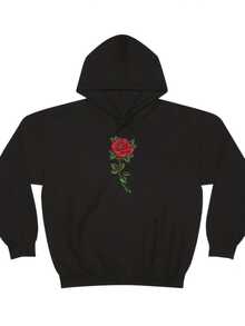 Single Red Rose Hoodie, Cute Flowers Floral Gardening Pullover  Wo Adult Aesthetic Graphic Cotton Punk Goth Hooded Sweatshirt Pockets,Autumn/Winter Hoodie Autumn Set - 款式9 - 查看 1