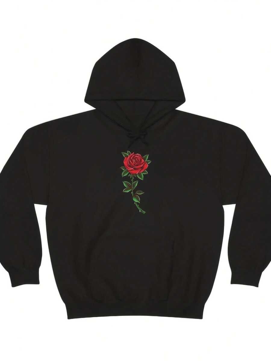 Single Red Rose Hoodie, Cute Flowers Floral Gardening Pullover Wo Adult Aesthetic Graphic Cotton Punk Goth Hooded Sweatshirt Pockets,Autumn/Winter Hoodie Autumn Set - 款式9 - 查看 1