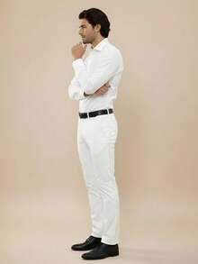 pthirillo Men's Tailored Slim Fit Executive Dress Pants, Smart Casual Style, Oxford Polyester Fabric, Classic Formal, Lightweight And Refined - 白色 - 查看 4