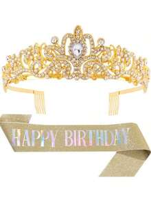Bộ 2 dây thắt lưng và vương miện lấp lánh "Chúc mừng sinh nhật", Trang trí tiệc cô dâu, Trang trí tiệc độc thân, Vương miện công chúa cho nữ, Quà tặng vương miện cô dâu cho cô dâu, Vương miện pha lê, Ruy băng chúc mừng sinh nhật, Tiệc cưới, Mũ đội đầu Ramadan, Tiệc ngày lễ tình nhân, Tiệc năm mới, Vương miện quý bà - Nhiều màu - Xem 14