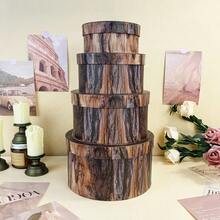 4pcs Vintage Wood Grain Round Storage Gift Box Set, Stationery Toy Desktop Organizer, Stackable DIY Party Gift Box, Birthday Gift Packaging, Blind Box, Suitable For Valentine's Day, Party, Wedding, Back To School, Graduation Decor - Multicolor - View 3
