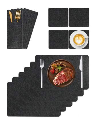 1-6pcs Simple Multi-Color Felt Placemats Set, Easy To Clean, Wipe-Clean, Non-Slip, Dining Table Mats, Holiday Wedding Party Festival Decor