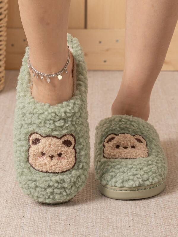Couple's Cute & Warm Plush Toe-Covering Anti-Slip House Slippers, For Men & Women, Autumn/Winter