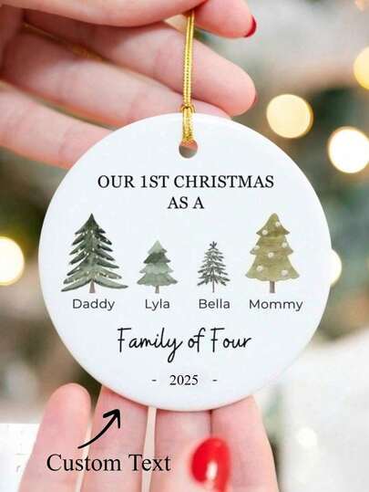 Personalized First Christmas Keepsake For Grandparents, Parents, Mother - Customized Name And Year (2025), White Acrylic, Elegant Pine Tree Ornament, Christmas Decoration - Holiday Gift For New Grandparents, New Parents, Christmas Gift
