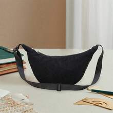 Bolso bandolera pequeño vintage de pana para mujer, tipo media luna, ligero, con correa larga.