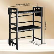 Senmeo Estantería de cocina de 3 niveles para microondas - Extraíble con 6 ganchos, soporte para cuchillos/palillos/tabla de cortar y almacenamiento de carbón, ahorro de espacio, fácil de montar (organizador de alta capacidad de carga) - Tres capas negras - Ver 3