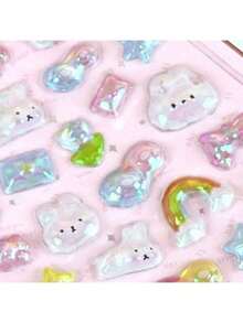 1 pieza/4 piezas Pegatinas en relieve 3D estereoscópicas con arcoíris, diseños de animales y criaturas marinas de dibujos animados, diseño de familia de conejos, adecuadas para fundas de teléfono, scrapbooking, manualidades, decoración de diarios, papelería, útiles escolares, recompensas, decoración de libros, adultos