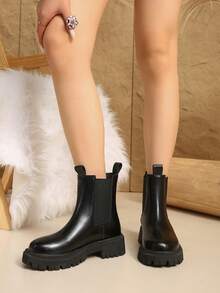 Giày bốt cổ cao co giãn thoải mái, đa năng, phổ biến cho nữ mùa thu/đông - màu đen - Xem 6