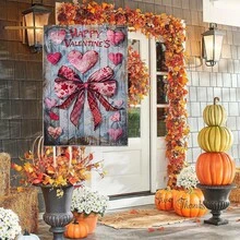 1 pieza Bandera de jardín de doble cara para el Día de San Valentín, 28x40 pulgadas, poliéster, diseño de corazón y lazo, decoración para el jardín y el patio, sin necesidad de electricidad - Multicolor - Ver 4