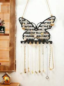 1pc Wall-Mounted Butterfly Shaped Jewelry Organizer, 7-Tier Metal Hollow Jewelry Box, Necklace & Earring Display Rack, Valentine's Day Gift - Multicolor - View 1