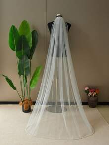 1pc Handmade Beaded & Sequin Bridal Veil, Suitable For Wedding Headpiece And Photography Accessory. Comes With Hair Comb. Also Fits Bachelorette Party And Women's Apparel Accessory, Crystal Beaded Veil - V - View 14