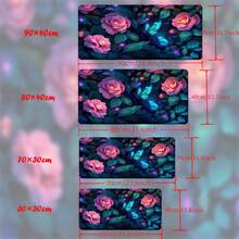1pc Pink Roses & Blue Butterflies Gaming Mouse Pad - Non-Slip Rubber Base Desk Mat With  Green Leaves Design For PC, Laptop, Office & Gaming Setups, Large Mousepad For Desk, Detailed Illustration - 90x40公分(35.4x15.7吋) - 查看 3