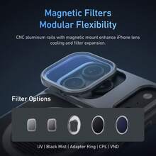 TELESIN Master Grip Kit For IPhone 17 Pro Max, Magnetic Phone Camera Grip With C03 Selfie Light+ UV Filters, Creator Kit Built 3200mAh Battery Wireless Charging - Cooling Graphene Case - Handle Grip - Combo iPhone 17 Pro Max Creator - Xem 8