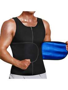 桑拿服男士吸汗排汗腰部训练背心4合1瘦身全身塑身健身背心健身房配件腹部瘦身束腹带腰带腹部瘦身束腹带 - 藍色 - 查看 6