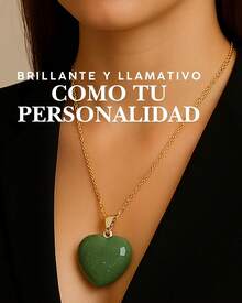 Collar con Dije de Cuarzo Natural en Forma de Corazón, Cadena Dorada, Colores Brillantes - Ojo de Tigre - Ver 7