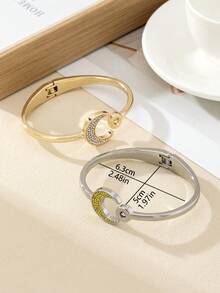1 Peça Bracelete de Luxo Retrô com Brilhantes Pedras de Strass em Formato de Lua Crescente - Pulseira da Lua - Visão 3