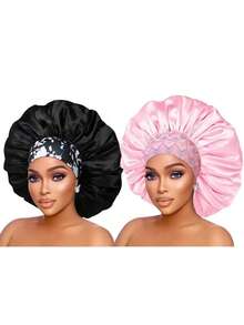 1/2/3/4/5/6/8 piezas Diseño de ala ancha de gran tamaño con banda elástica ajustable y correa floral para cabello rizado y liso, gorro para dormir - 2 piezas multicolor - Ver 19