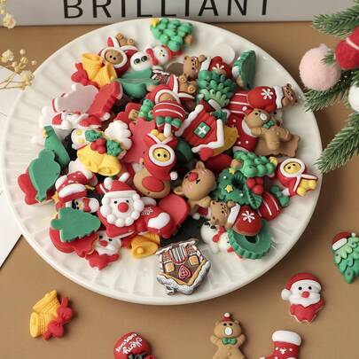 10 قطعة من إكسسوارات الراتنج بتصميمات كرتونية لعيد الميلاد، متعددة الألوان، مواد لحالات الهاتف DIY، مشابك شعر يدوية، ديكورات، رائعة كهدايا عيد الميلاد للأصدقاء