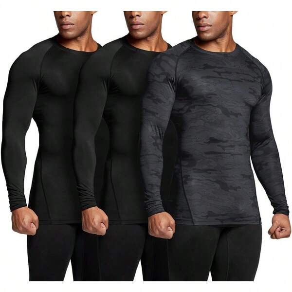 TSLA Men's Cool Dry Fit Long Sleeve Compression Shirts Athletic Workout Shirt Active Sports Base Layer TShirt