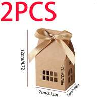 12pcs House Shaped Gift Boxes, Brown & White Cardboard Candy Boxes, Wedding Favors With Ribbon, Window Design, For Gifts, Anniversary, Birthday Party, Valentine's Day - Multicolor - View 13